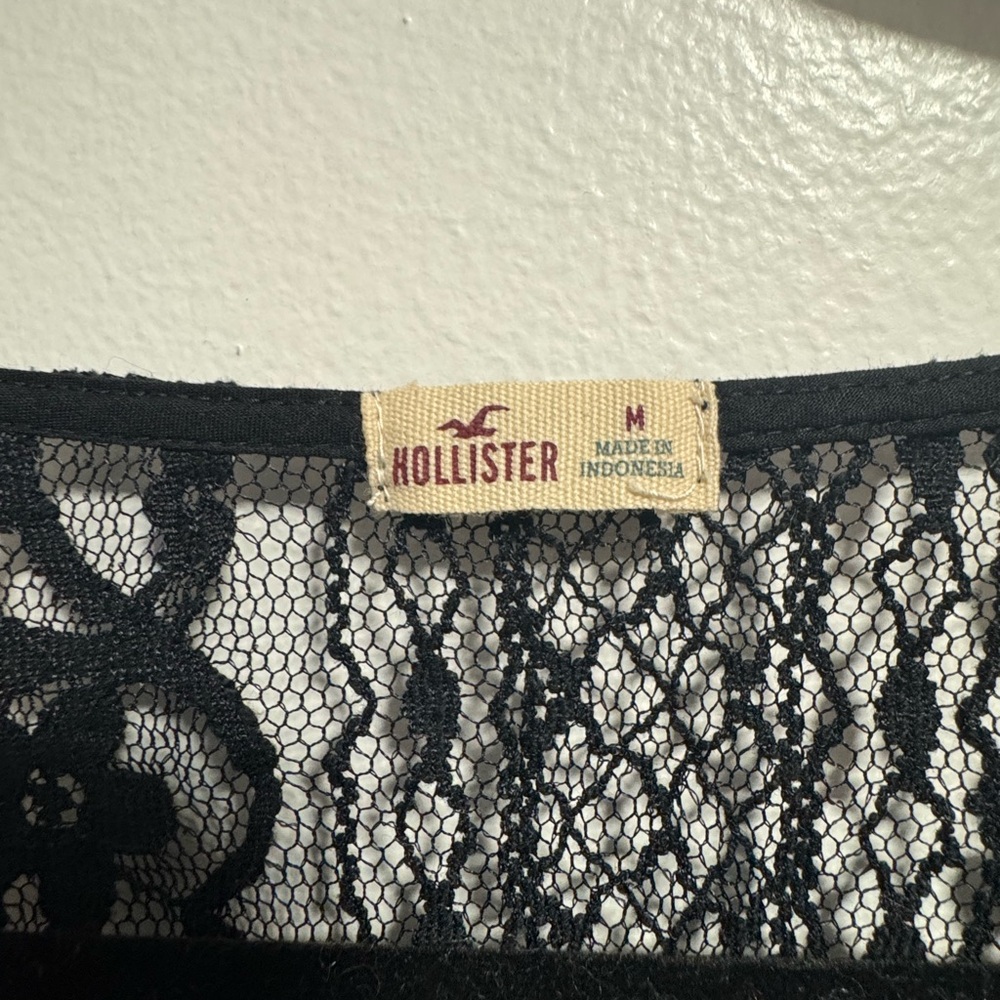 Hollister Black Lace Sheer Crop Top Long Sleeve Size M - Picture 5 of 6